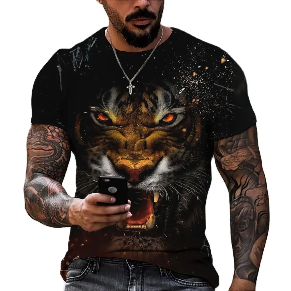 Top Trends: Tiger Fighting Animal Beast Fierce Lion / leopard Print 3D T-shirt Men's Short Sleeve Tops Oversized Tees Shirt Men Design Clothes Shoppable Styles - Image 4