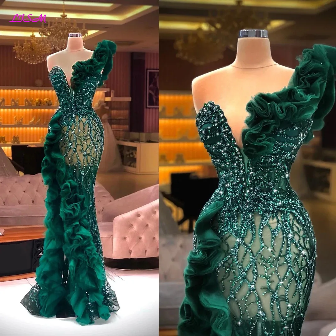 Top Trends: LISM Luxury Beaded Appliques Mermaid Evening Dresses Elegant Side Split Ruffles Tulle Prom Dress Glitter Sequins Formal Gowns Shoppable Styles