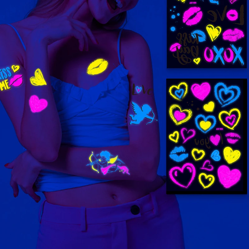 Top Trends: Valentine's Day Fluorescent Skin Face Tattoos Temporary Tattoos Waterproof Arm And Shoulder Tattoos Music Concert Bar Tattoo Shoppable Styles