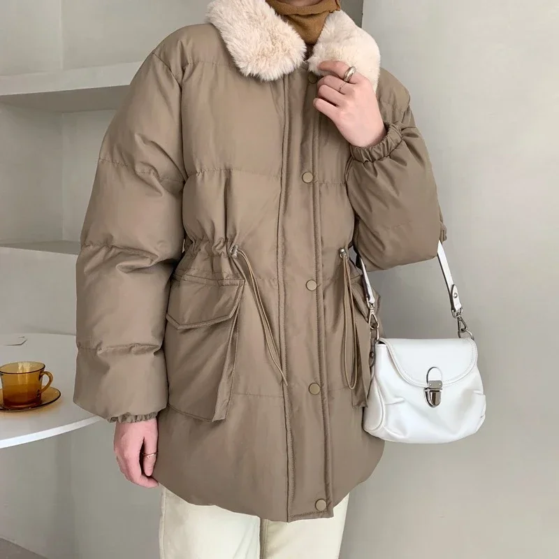 Top Trends: NEW 2023 Parkas Women Winter Faux Rabbit Fur Lapel Collar Windproof Short Cotton Coats Thick Warm Fashion Elegant Zipper Jacket Shoppable Styles