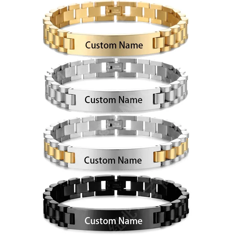 Top Trends: Custom Logo Name Engrave Leather Bangle Hand Made Bracelet Customized Stainless Steel Bracelets For Men ID Bracelet Jewelry Gift Shoppable Styles - Image 3