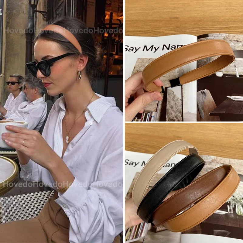 Top Trends: Vintage PU Leather Headband Hairbands Solid Headwear For Women Girls Fashion Hair Band Chic Hair Hoop Hair Accessories Shoppable Styles