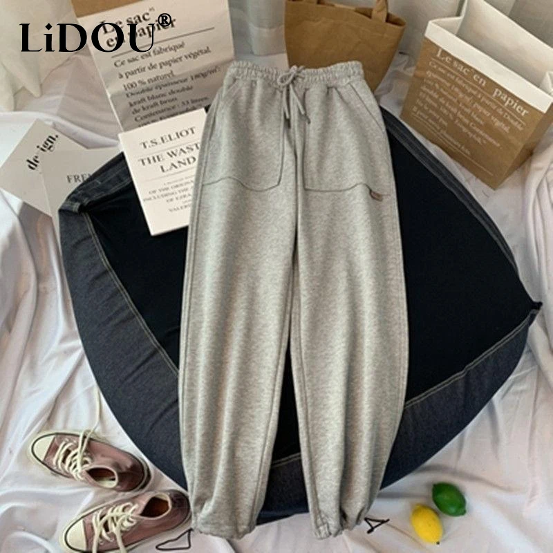 Top Trends: Spring Summer New Solid Color Street Cotton Motion Pants Women Elastic Waist Drawstring Pockets High Street All-match Trousers Shoppable Styles