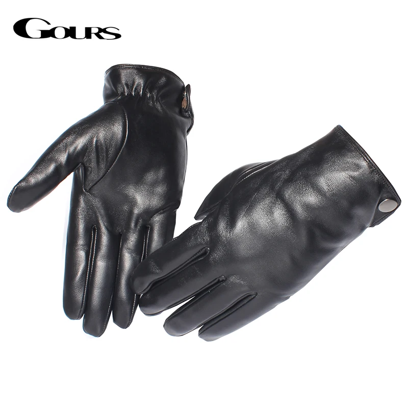 Top Trends: GOURS Real Leather Gloves Men Black Genuine Goatskin Touch Screen Glove Fashion Button Fleece Lined Soft Warm Driving New GSM051 Shoppable Styles