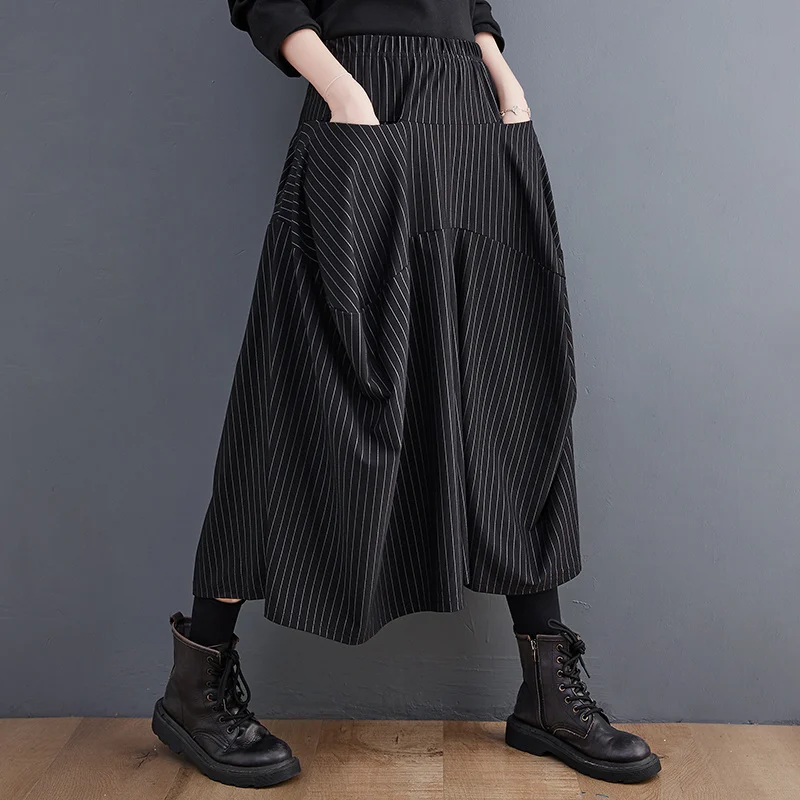 Top Trends: #2932 Vintage Striped Pants Women Loose Pockets Streetwear Vintage Wide Leg Pants Female Cross-pants Calf-length Loose Hip Hop Shoppable Styles