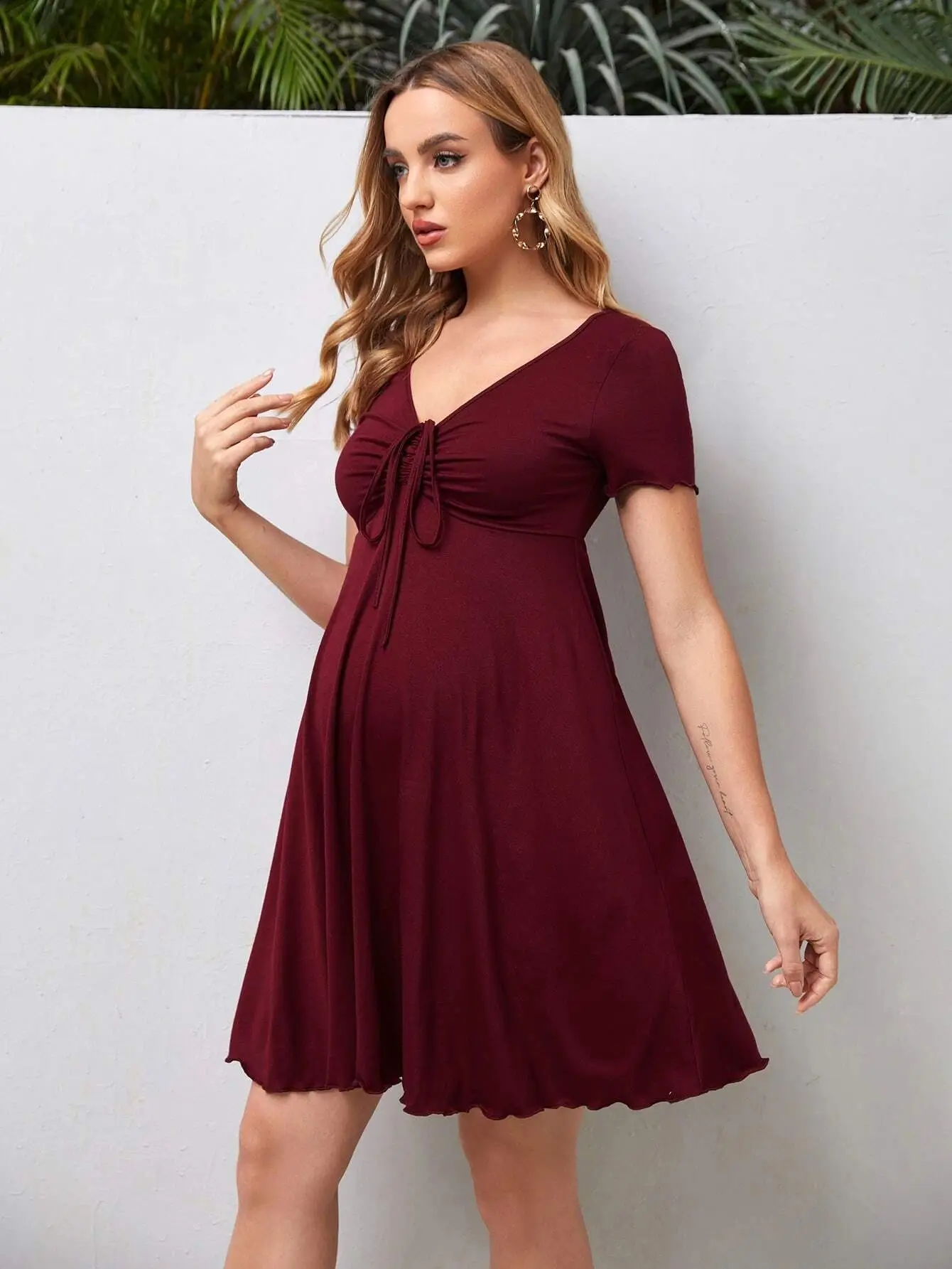 Top Trends: Maternity Clothes Solid Drawstring Dress Skirt Summer Casual Pregnant Women Short Sleeve V-Neck Dress Vestido Pregnancy Clothing Shoppable Styles - Image 5