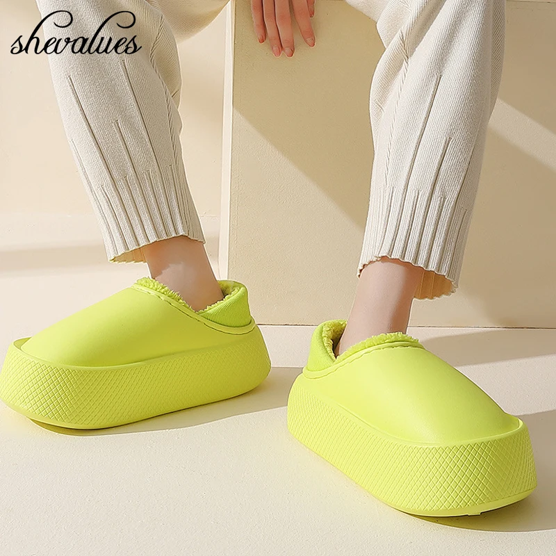 Top Trends: Shevalues Thick Platform Plush Slippers For Women Winter Warm Indoor Fuzzy Slippers Men Outdoor Waterproof Street Fashion Shoes Shoppable Styles