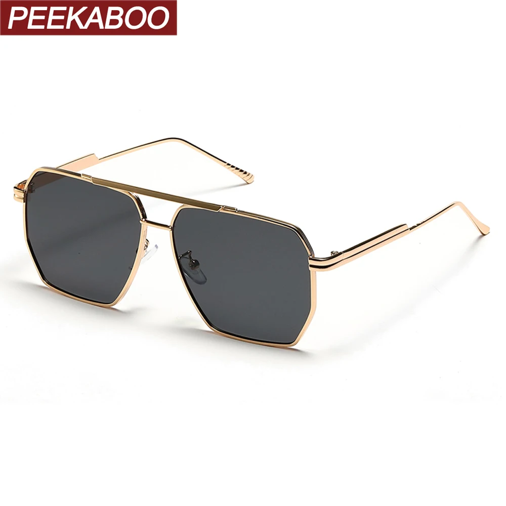 Top Trends: Peekaboo Big Frame Sunglasses For Men Metal Double Bridge Square Sun Glasses Uv400 Women Yellow Brown 2022 Unisex Eyewear Shoppable Styles