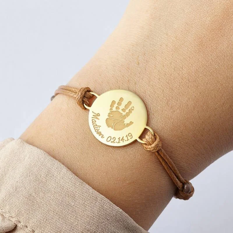 Top Trends: Custom Bracelets Personalized Adjustable Rope Bracelet Women Engraved Baby Footprint Handprint Stainless Steel Jewelry Mom Gifts Shoppable Styles