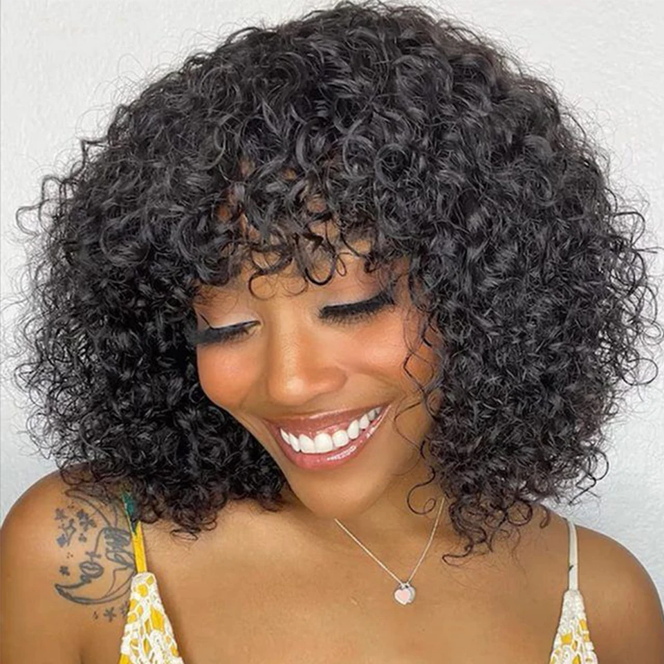 Top Trends: Sleek Curly Human Hair Wigs For Women Jerry Curly Short Pixie Cut Bob Brazilian Human Hair Wigs With Bangs P1B / 30 Highlight Wig Shoppable Styles