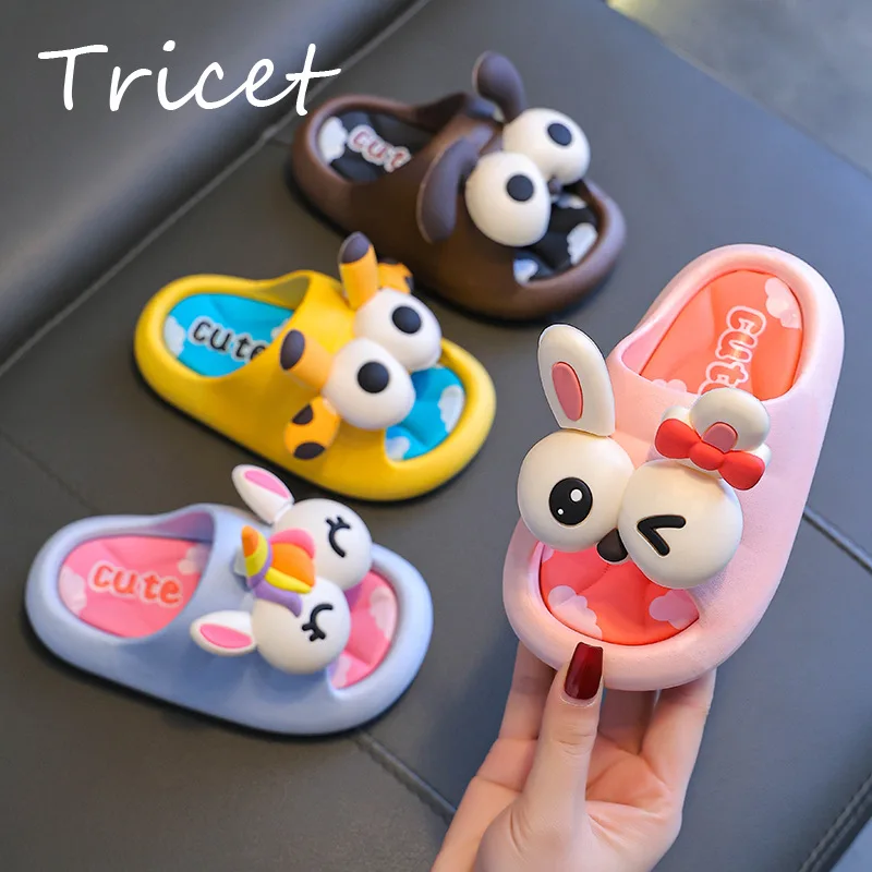 Top Trends: 3D Cartoon Unicorn Children Slippers Summer Rabbit Giraffe Non Slip Beach Shoes For Girls Boys PVC Soft Bottom Kids Slippers Shoppable Styles