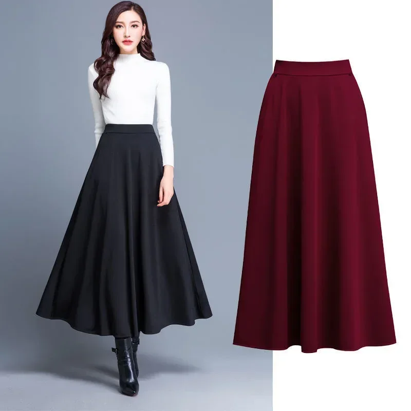 Top Trends: 2024 Autumn And Winter Solid Color Skirt Big Hem A- Line Skirt High Waist Long Woman Skirts Mujer Faldas Saias Mulher Shoppable Styles