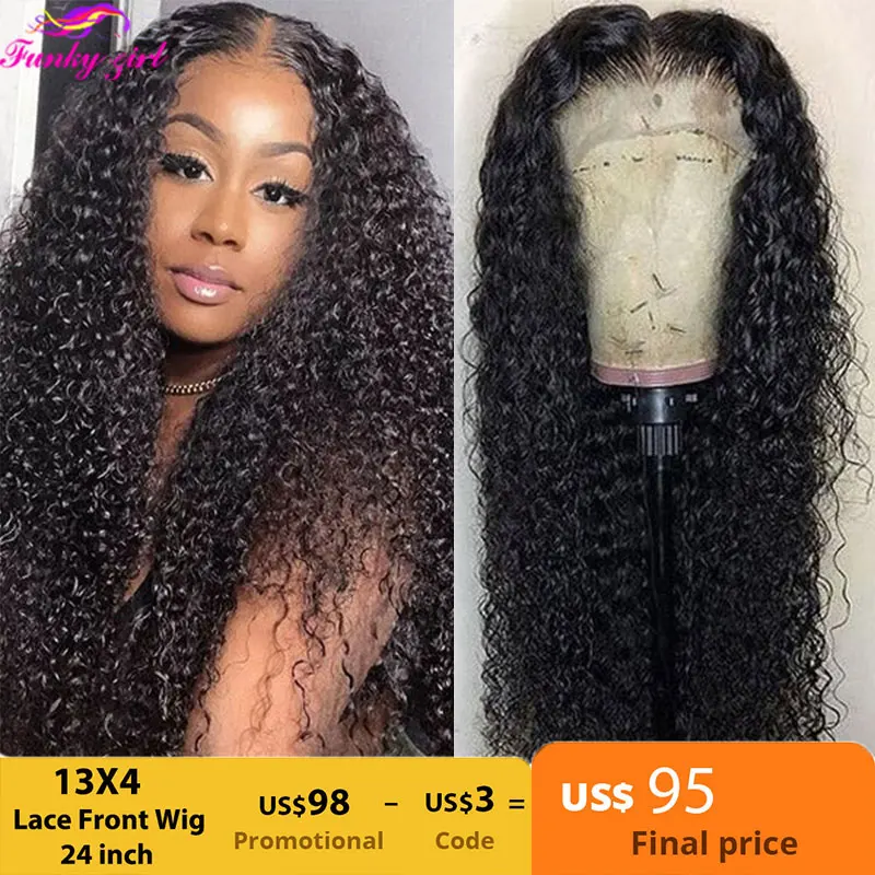 Top Trends: Kinky Curly Human Hair Lace Wig 13x1 T Part Wig Deep Curly Transparent Lace Part Wigs For Women 180% Density Brazilian Remy Hair Shoppable Styles