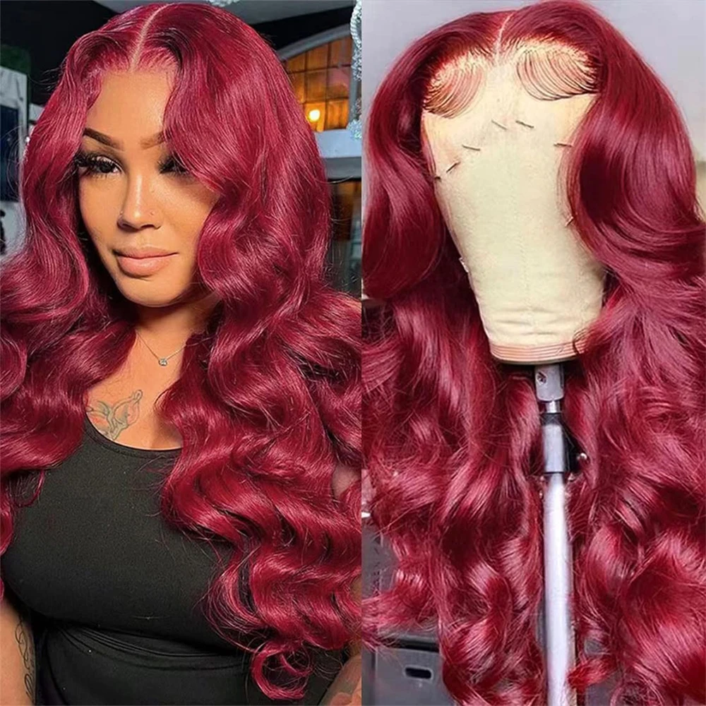 Top Trends: 99j Burgundy Body Wave Lace Front Human Hair Wig Colored Glueless Human Hair Wigs For Women Red 13x4 13x6 HD Lace Frontal Wig Shoppable Styles