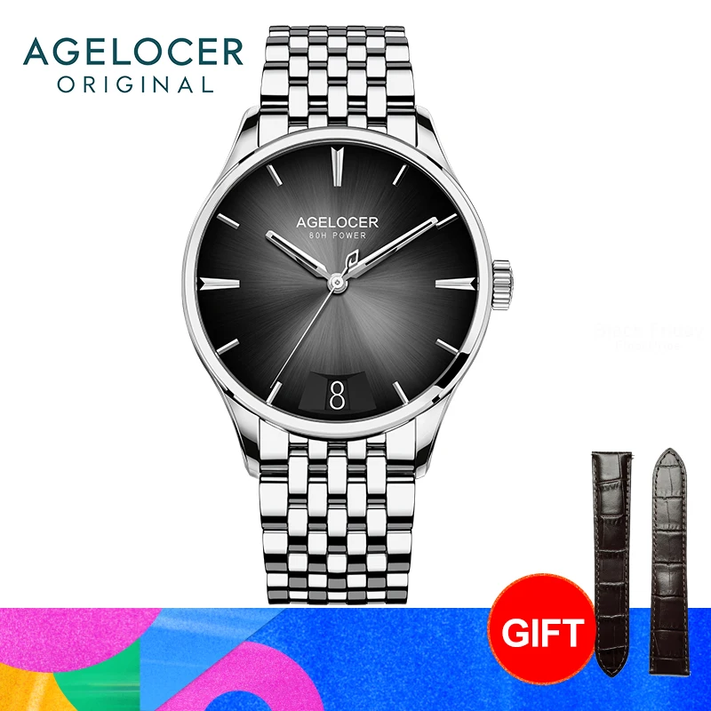 Top Trends: AGELOCER Budapest Steel Strap Men's Business Dress Big Calendar Automatic Mechanical Watch Birthday Gift For Men Shoppable Styles