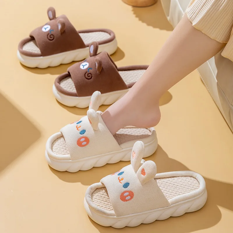 Top Trends: Home Linen Slipper For Women Cute Bunny Clouds Flip Flops Female Design Bedroom Cozy Shoes Slides Platform Couples Man Sandals Shoppable Styles