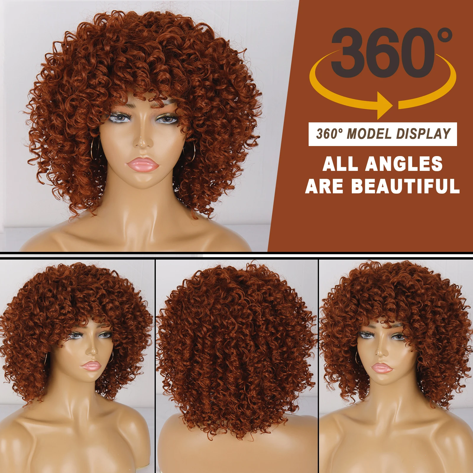 Top Trends: Afro Kinky Curly Wig With Bangs Short Synthetic Wigs For Black Women Ginger Wig Glueless Cosplay Hair High Temperature Shoppable Styles - Image 3