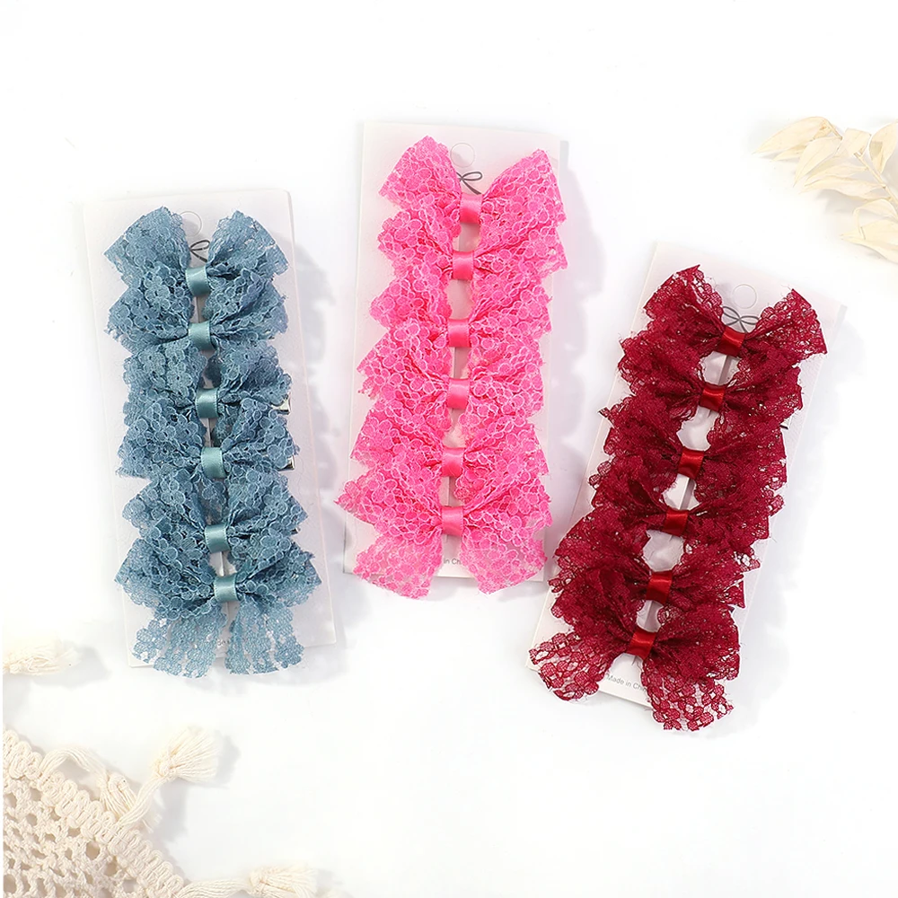 Top Trends: 6 / Pcs Colour Handmade Lace Bowknot Hair Clips Duck Bill For Women Boutique Barrettes Sweet Headwear Kids Girls Hair Accessories Shoppable Styles