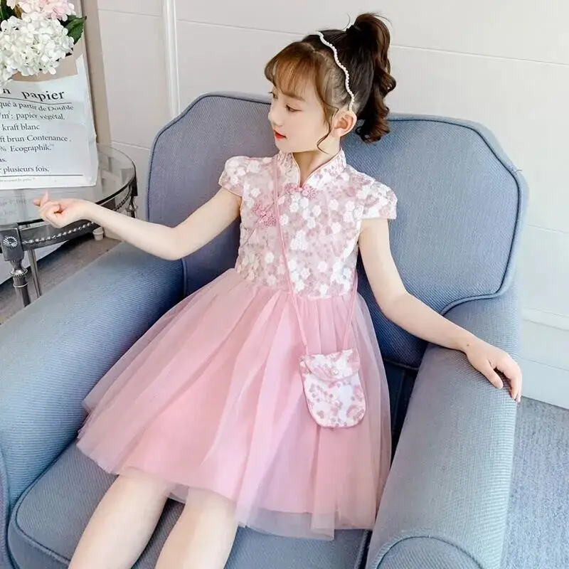 Top Trends: Hanfu Girls Princess Dress Summer Clothing For Girl New Cheongsam Dress Children's Long-sleeved Chinese Style Dress Shoppable Styles