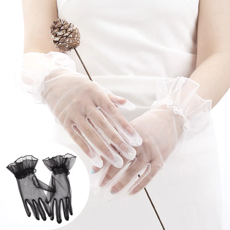 Top Trends: Women Fashion Short Sheer Tulle Gloves Ultra Thin Full Finger Mittens Mesh Wrist Wedding Bride Gloves Halloween Accessory Shoppable Styles