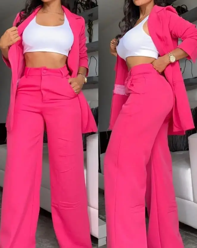 Top Trends: Elegant Womens Tracksuit Two Piece Sets Outfit Notched Collar Blazer Coat Pocket Design Pants Set 2023 Autumn Spring Pants Set Shoppable Styles