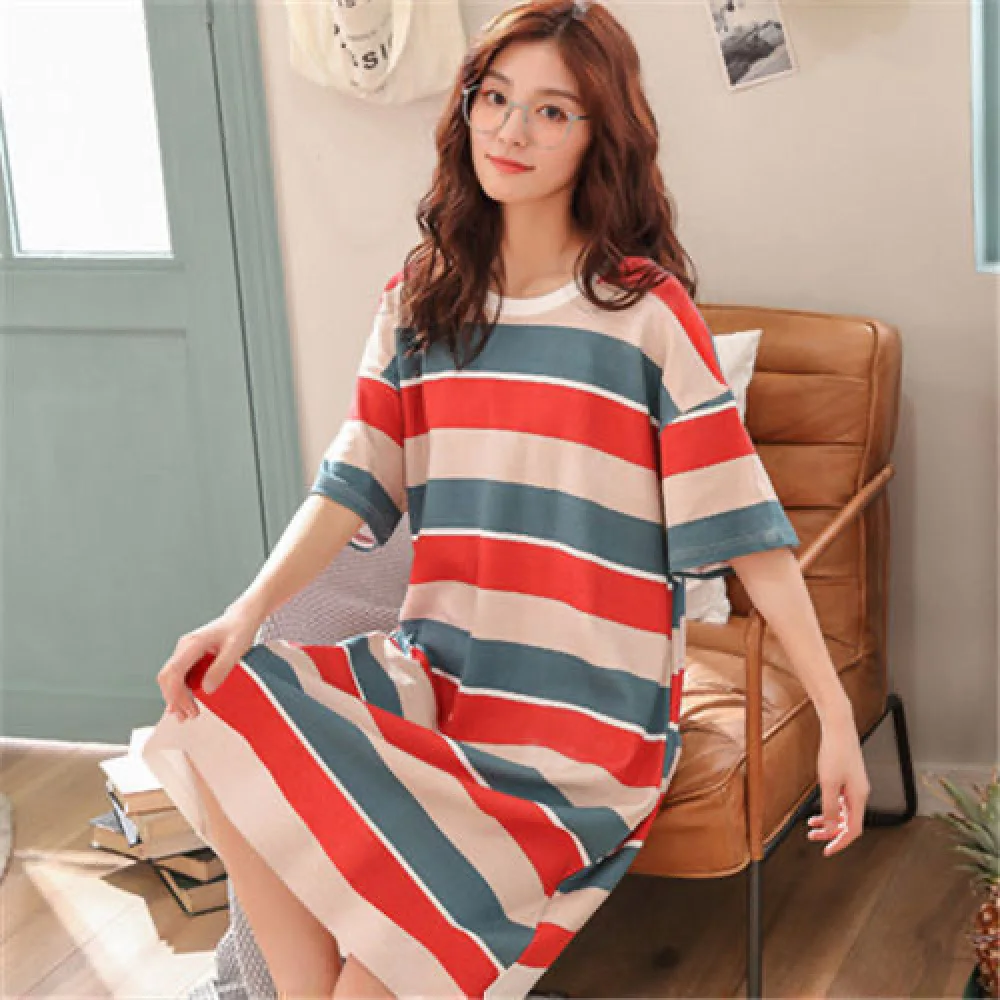 Top Trends: Women Nightgowns Polyester Sleepwear Striped Nightwear Sleep Dress Pyjama Nightdress Ladies Home Clothing Lingerie Loungewear Shoppable Styles