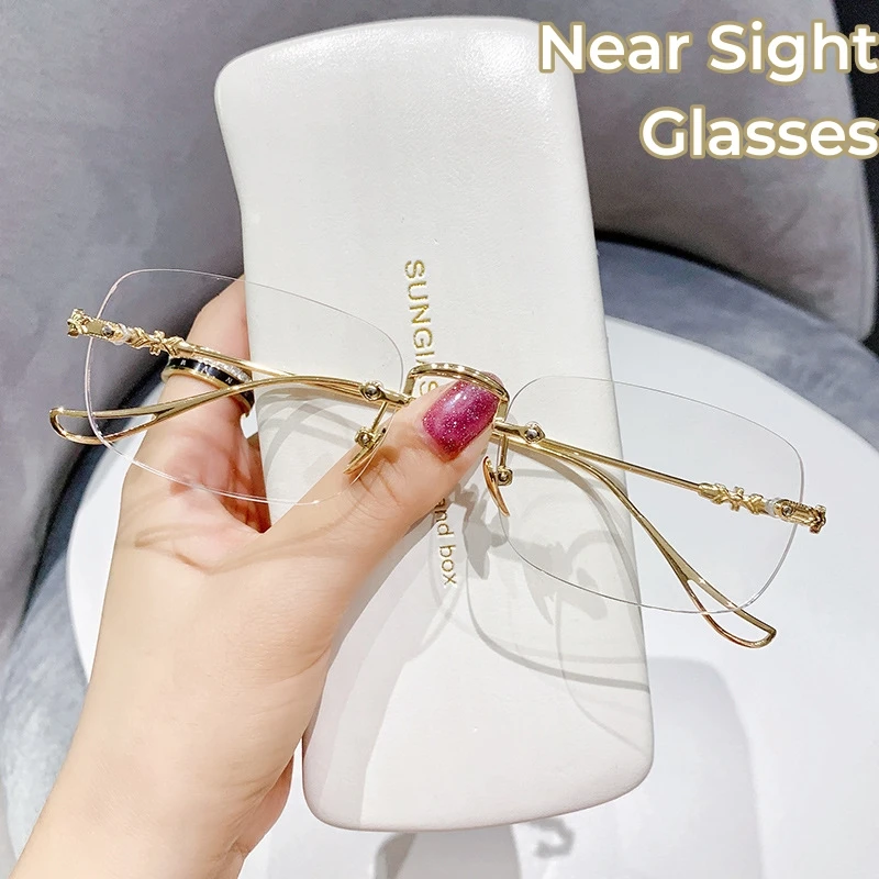 Top Trends: Ultra Light Unisex Glasses Frameless Trend Myopia Glasses Ultra-light Small Square Cut Edge Anti-blue Light Near Sight Glasses Shoppable Styles