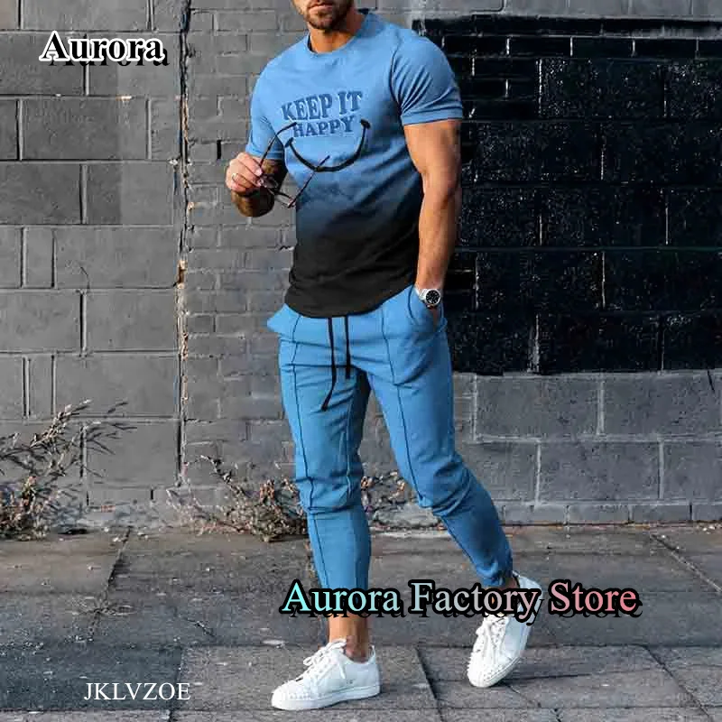 Top Trends: New Men's Summer Casual Tracksuit 2 Pieces T-Shirt Trousers Set Smile Jogging Suit Fashion Outfit Male Oversized Streetwear Shoppable Styles - Image 5