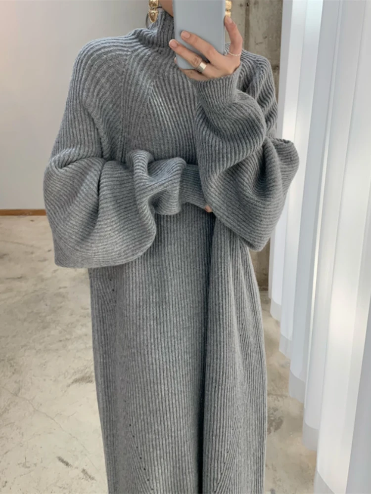 Top Trends: Women Dress Sweater Women Dress Thick Winter Fall Long Sleeve Knitted Dresses Maxi Vintage Oversize Knitting Turtleneck Black Shoppable Styles