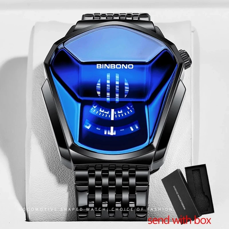 Top Trends: Binbond Popular Fashion Motorcycle Concept Men's Quartz Watch Luminous Steel Band Mesh Watch Touch Screen Black Technology Watch Shoppable Styles