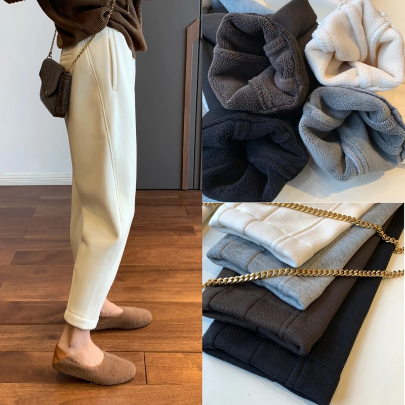 Top Trends: Women Casual Plus Velvet Winter Pants Solid Colors Stretch Harem Pantalones All-Match Snow Wear Thick Vintage Jogger Trousers Shoppable Styles