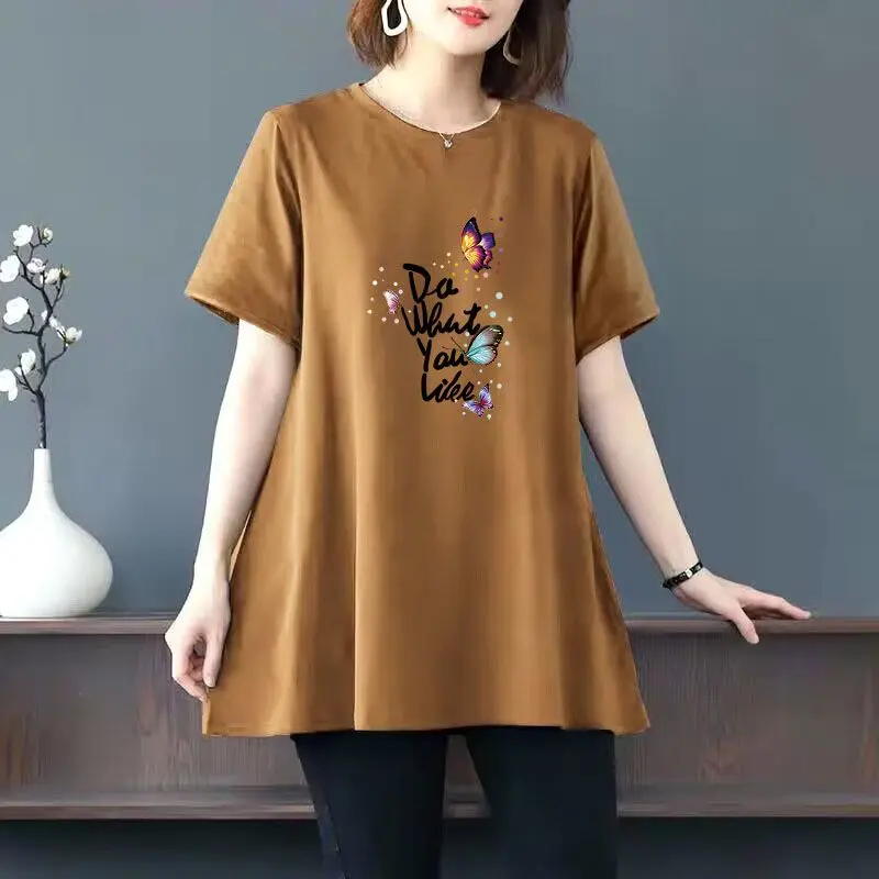 Top Trends: 2023 Women Summer Butterfly Floral Print Oversized Cotton T-shirt Fashion O Neck Short Sleeve Pullover Tunic Tops Female Clothes Shoppable Styles