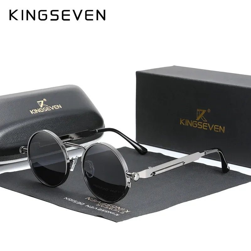 Top Trends: KINGSEVEN High Quality Gothic Steampunk Sunglasses Polarized Men Women Brand Designer Vintage Round Metal Frame Sun Glasses Shoppable Styles