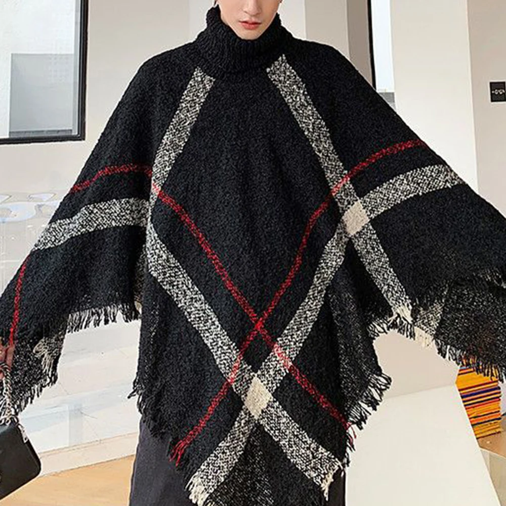 Top Trends: 2024 Men&#039;s Spring Autumn Shawl Lady Knitted Wrap Plaid Pullover Cloak Loose Turtleneck Sweater Fall Winter Poncho Capes Shoppable Styles