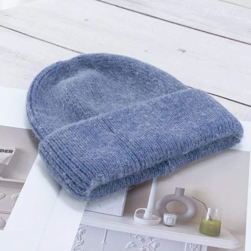 Top Trends: 2023 New 24 Colors Fluffy Angora Winter Cap Women Super Warm Knitted Hat Double-layer Cuff Thick Fashion Beanie Shoppable Styles - Image 6