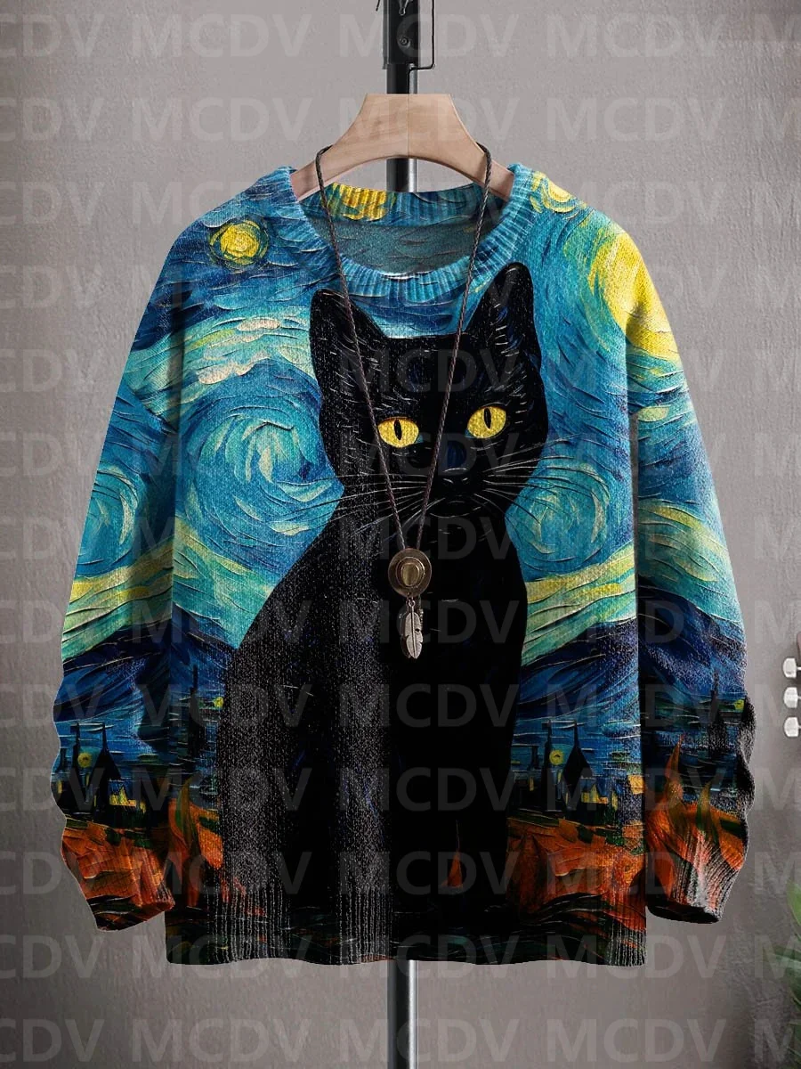 Top Trends: Unisex Art Black Cat Halloween Print Casual Knit Sweatshirt Men's For Women's Pullover Shoppable Styles