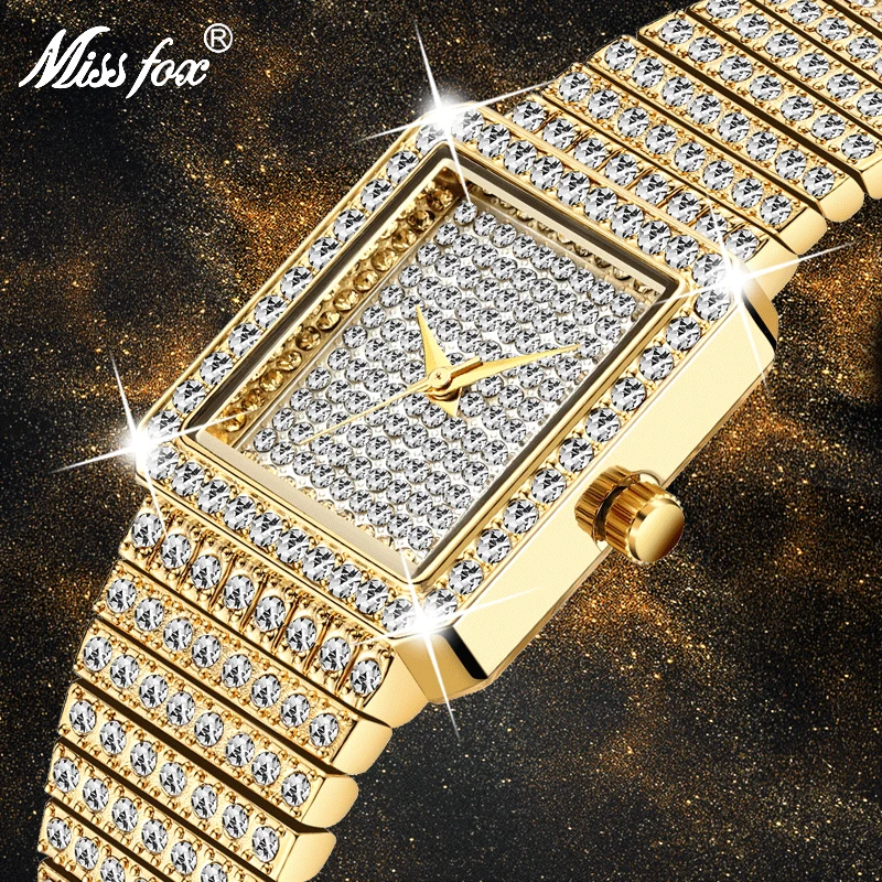 Top Trends: MISSFOX Diamond Watch For Women Luxury Brand Ladies Gold Square Watch Minimalist Analog Quartz Movt Unique Female Iced Out Watch Shoppable Styles