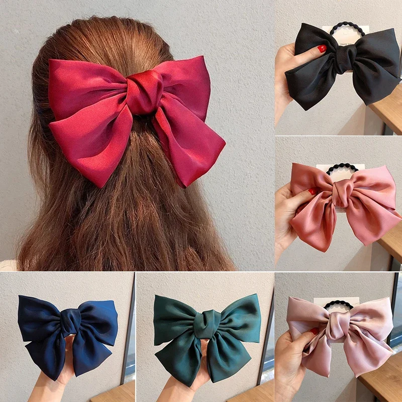 Top Trends: Large Silk Bows Elastic Hair Bands Ties Big Solid Rubber Bands Scrunchies Hair Clips For Women Girls Barrettes Hair Accessories Shoppable Styles