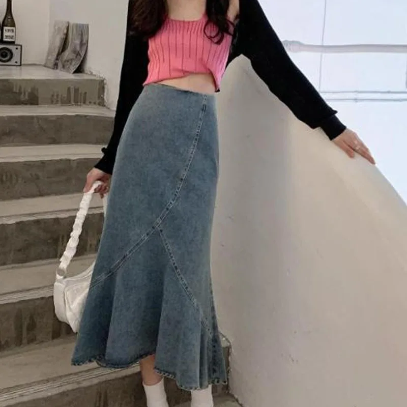 Top Trends: New Autumn Fashion Design Sense Retro High Waist Denim Half Skirt Korean Version Versatile Slim Spicy Girl Long Fishtail Dress Shoppable Styles