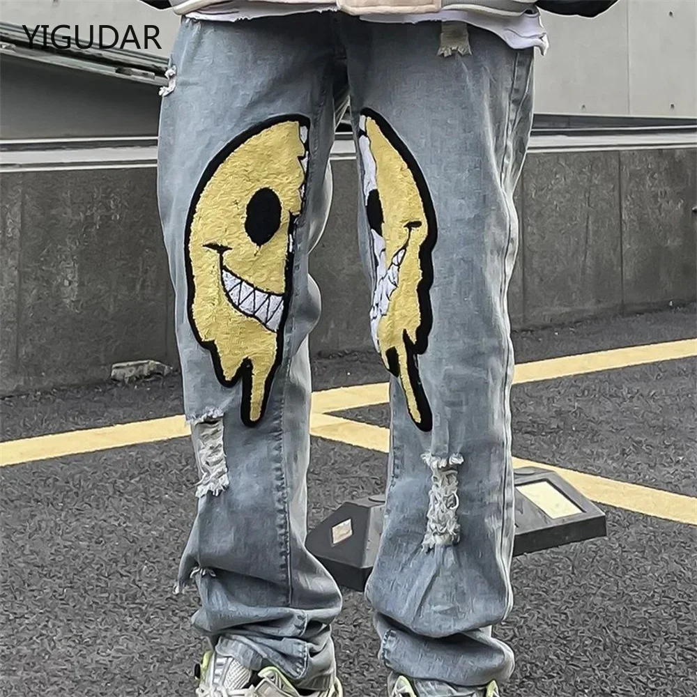 Top Trends: Irregular Ripped Hole Jeans Denim Pant Woman Man Straight Patchwork Baggy Boyfriend Y2k Punk Kpop Harajuku Streetwear Hip Hop Shoppable Styles