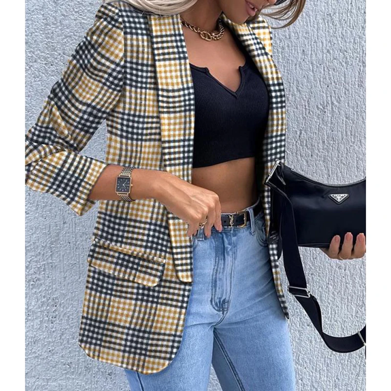 Top Trends: Autumn Lady Elegant Blazer Coats Fashion Turn-Down Collar Women Outerwear Spring Casual Simple Long Sleeve Jackets Print Lattice Shoppable Styles