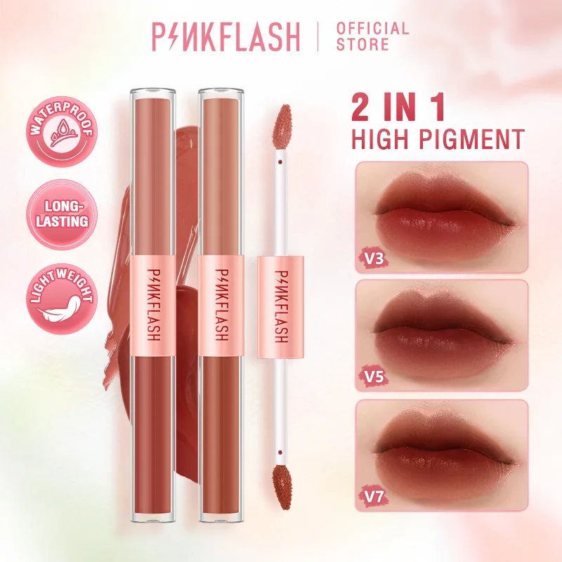 Top Trends: PINKFLASH 2 In 1 Dual-head Velvet Liquid Lipstick Long-lasting Matte Lip Gloss High Pigment Lightweight Liptint Makeup Cosmetics Shoppable Styles