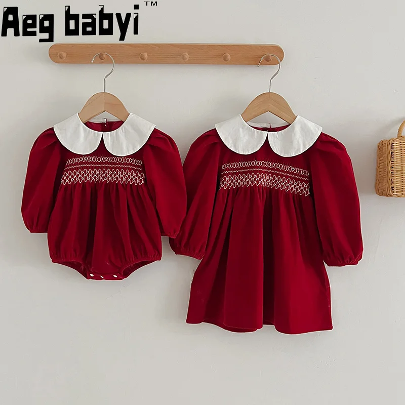 Top Trends: Girls Dress Sister Clothing Baby Girls Romper Spring Autumn Long Sleeve Bodysuit Christmas Red Toddler Girls Clothing Outfits Shoppable Styles