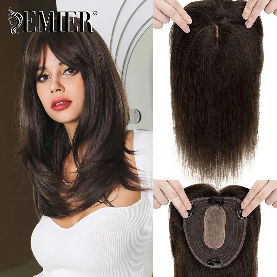 Top Trends: Silk Top Base Topper Clip In Real Human Hair Wigs Natural Black Hairpiece 12x13cm Hair Toppers For Women Hair Extensions Shoppable Styles