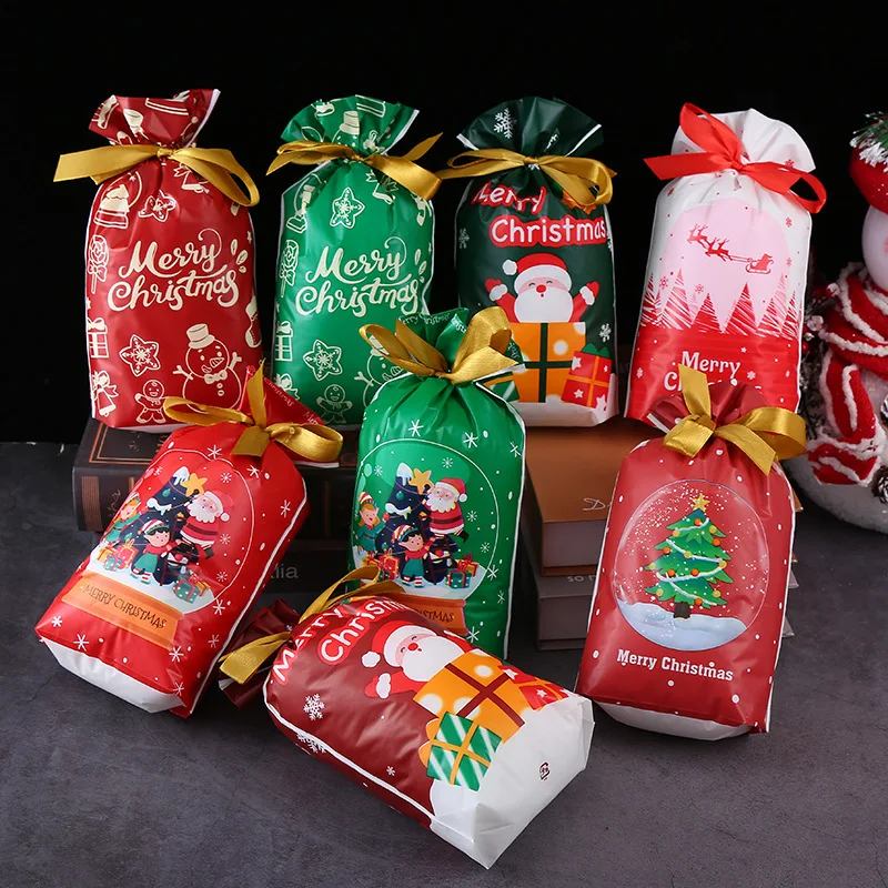 Top Trends: 10Pcs / Lot Christmas Plastic Bags 15x23cm Nice Watch Jewelry Packaging Bags Party Favor Boutique Candy Gift Bag With Drawstrings Shoppable Styles