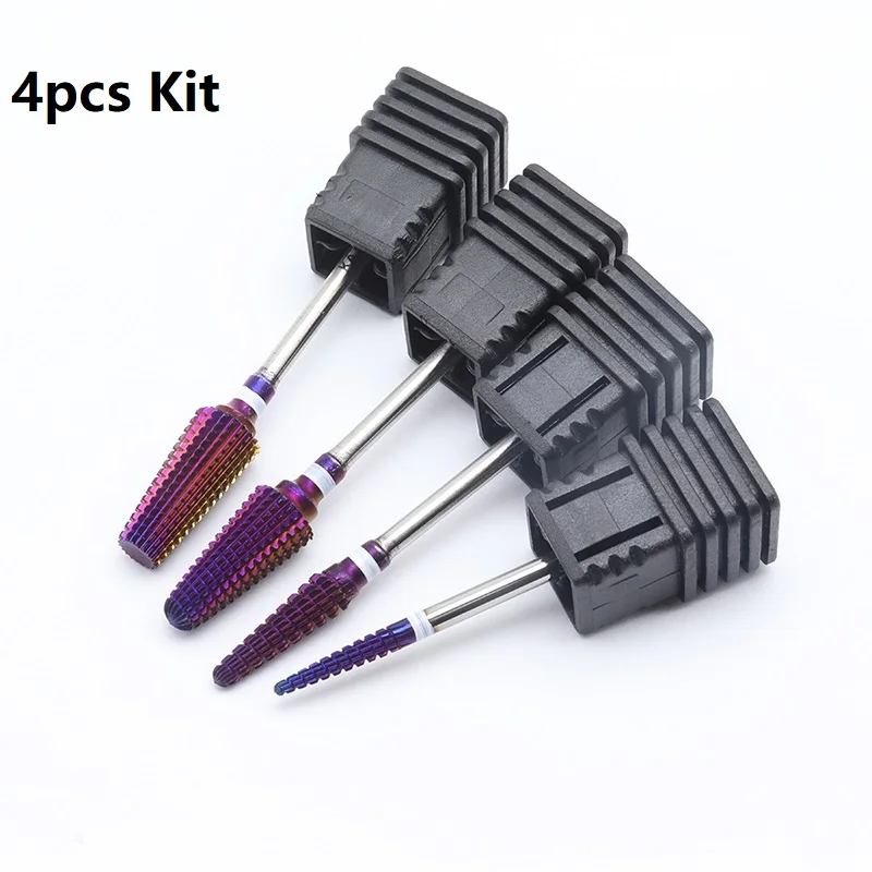 Top Trends: 4pcs Kit Hot Purple Pro Whole Carbide Nail Drill Bits Nail Art Electric Drill Machine Files Nail Art Tools Cut And Polish Shoppable Styles