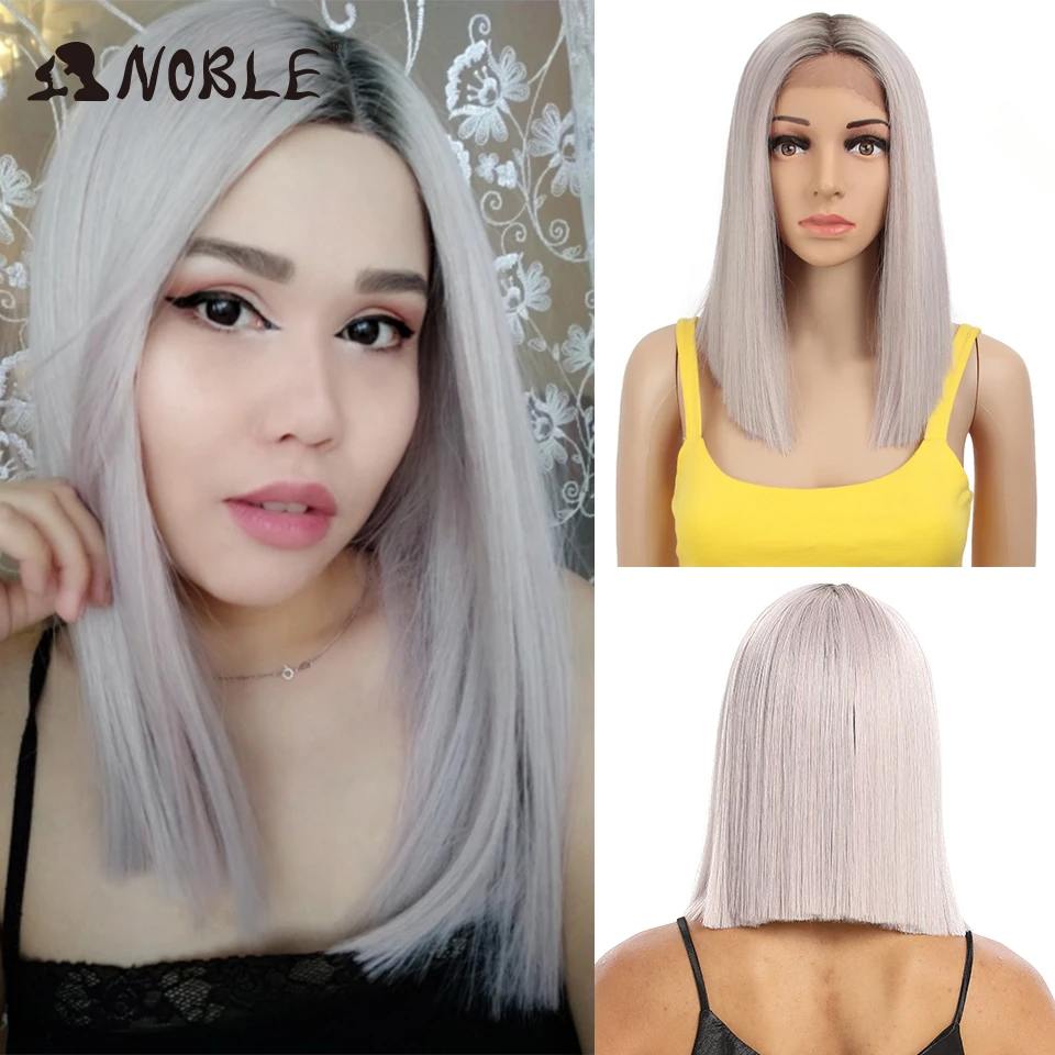 Top Trends: Noble Cosplay Synthetic Lace Wig Short Bob Straight 14 Inch Pink Wig Ombre Blonde Wigs Synthetic Lace Wigs For Black Women Shoppable Styles