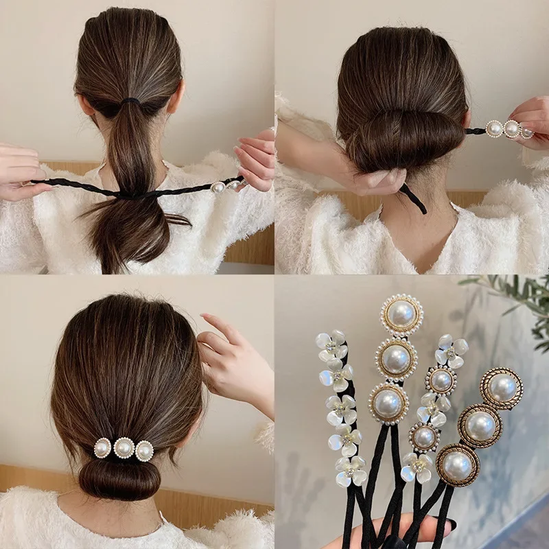 Top Trends: Elegant Fashion Flower Pearl Hairpin Bun Maker Twist Headband Lazy Hair Accessories Women Hairstyle Hair Stick Banquet 1pcs New Shoppable Styles