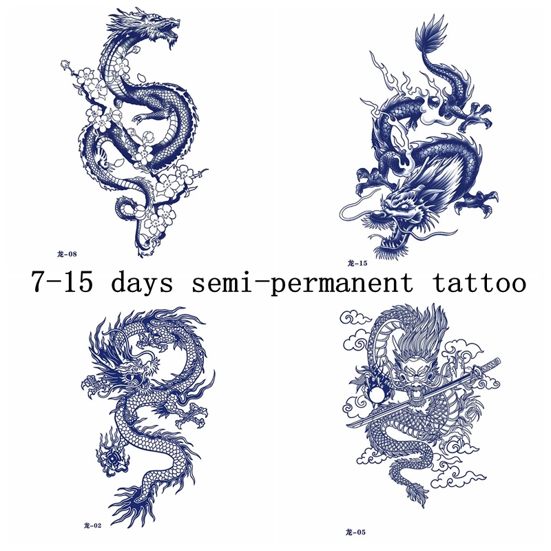 Top Trends: 4pc Dragon Tatouage Semi Permanent Sticker Juice Art Waterproof Temporary Tattoo Totem Cool Tatuagem Masculina Fake Tattoo Hot Shoppable Styles