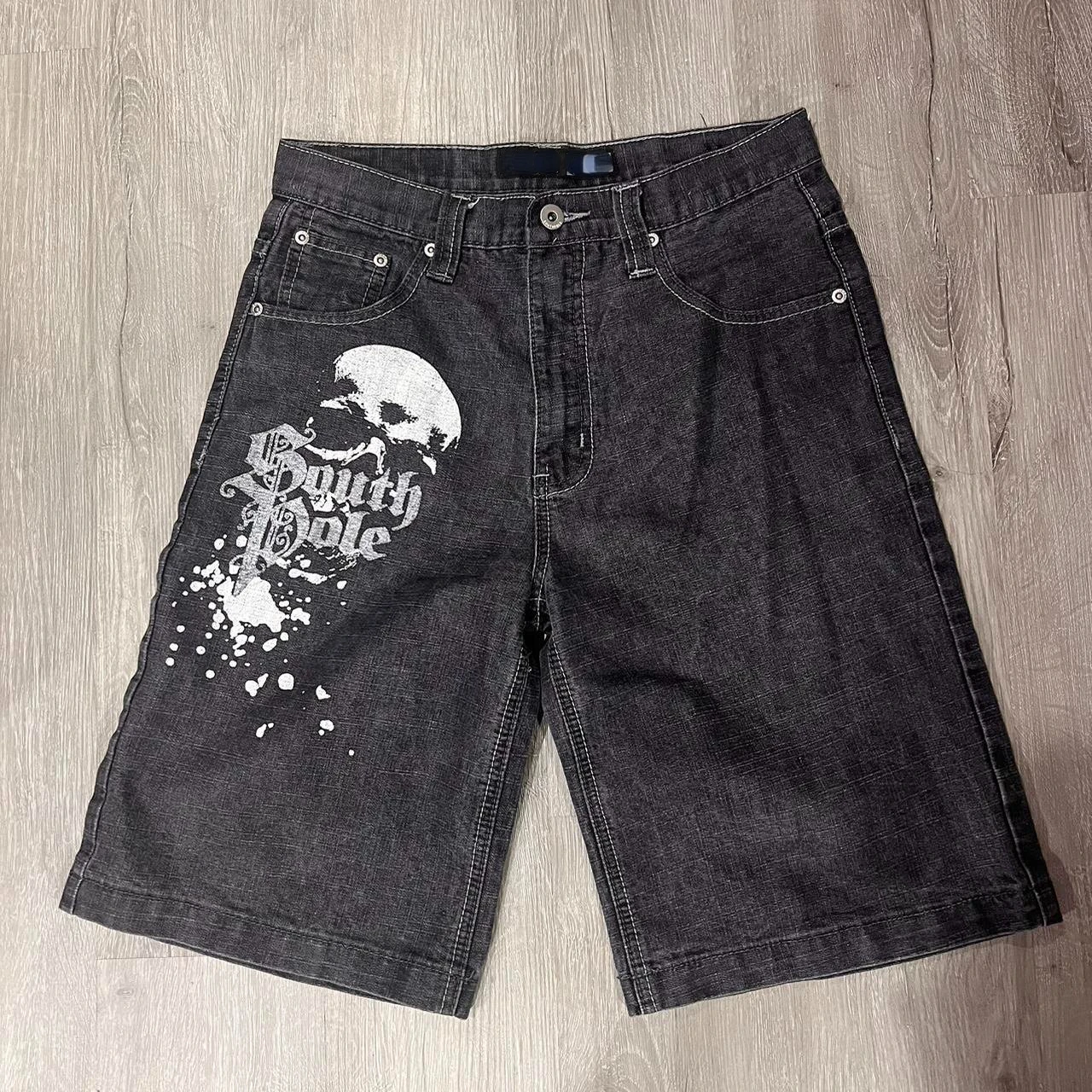 Top Trends: 2023 New Harajuku Punk Letter Print Sports Shorts Y2k Vintage Loose Black Denim Shorts Summer Fashion Casual Hip Hop Shorts Men Shoppable Styles